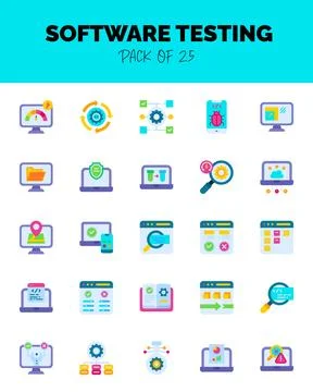 Set of Software Testing flat icons for logo &amp; web. Vector illustration 스톡 일러스트