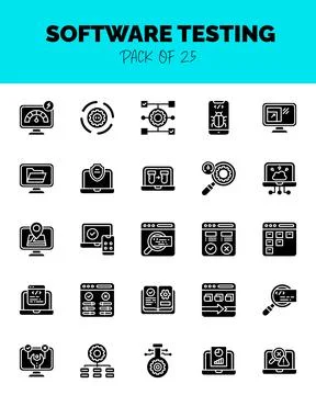 Set of Software Testing Glyph icons for logo &amp; web. Vector illustration Stock Illustration
