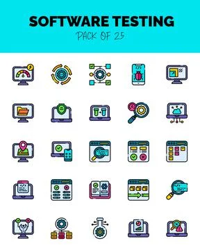 Set of Software Testing Lineal Color icons for logo &amp; web. Vector illustratio 스톡 일러스트