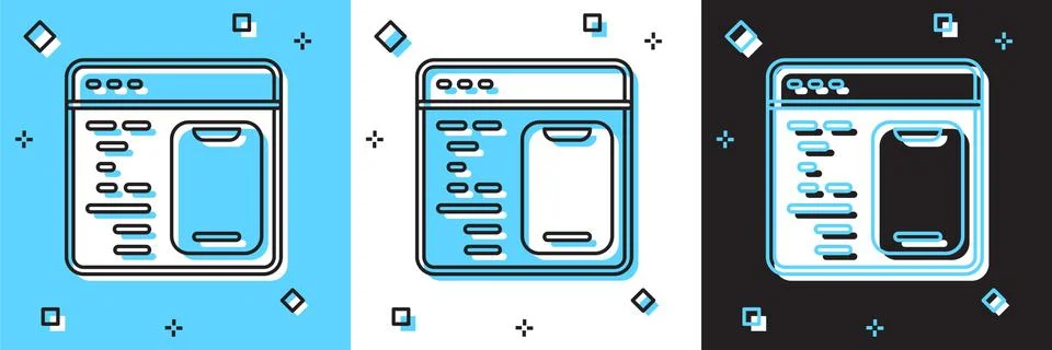 Set Software, web developer programming code icon isolated on blue and white Stock Illustration