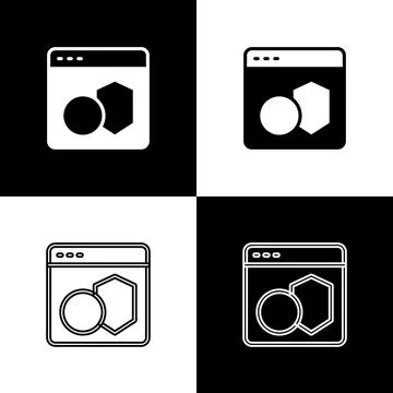Set Software, web developer programming code icon isolated on black and white Stock Illustration