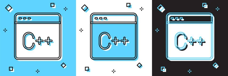 Set Software, web developer programming code icon isolated on blue and white Stock Illustration