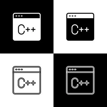 Set Software, web developer programming code icon isolated on black and white Stockillustratie