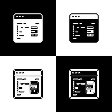Set Software, web developer programming code icon isolated on black and white Stock Illustration