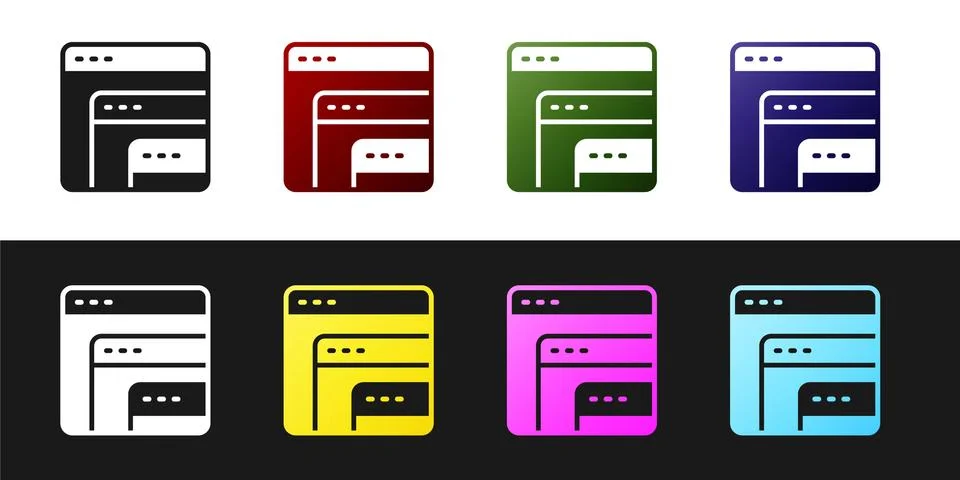 Set Software, web developer programming code icon isolated on black and white Illustrazione stock