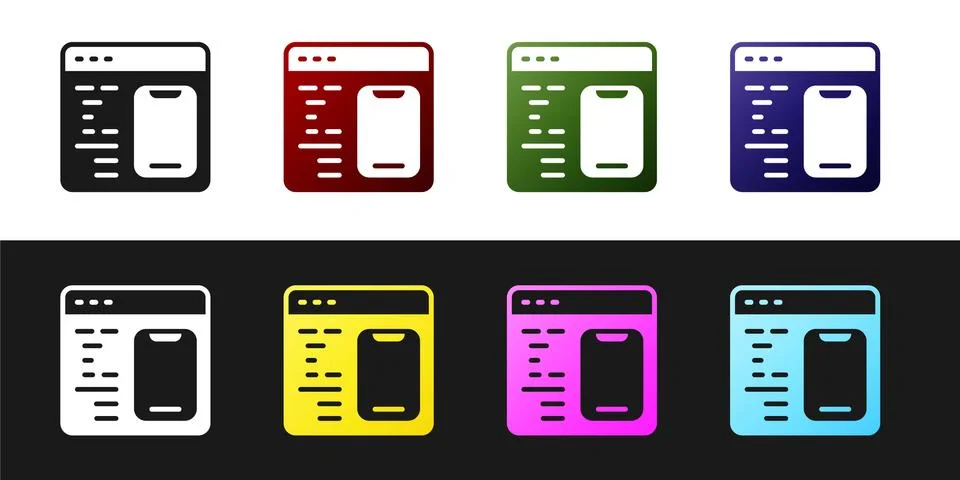 Set Software, web developer programming code icon isolated on black and white Stock Illustration
