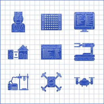 Set Software, web developer programming code, Drone flying with action camera Stock Illustration