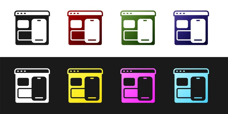 Set Software, web developer programming code icon isolated on black and white イラスト素材