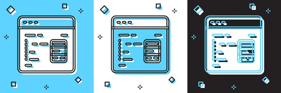 Set Software, web developer programming code icon isolated on blue and white Stock Illustration