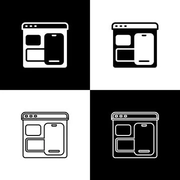 Set Software, web developer programming code icon isolated on black and white Stock Illustration