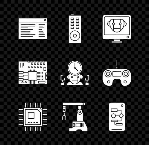 Set Software, web developer programming code, Remote control, Bot, Processor Stock Illustration