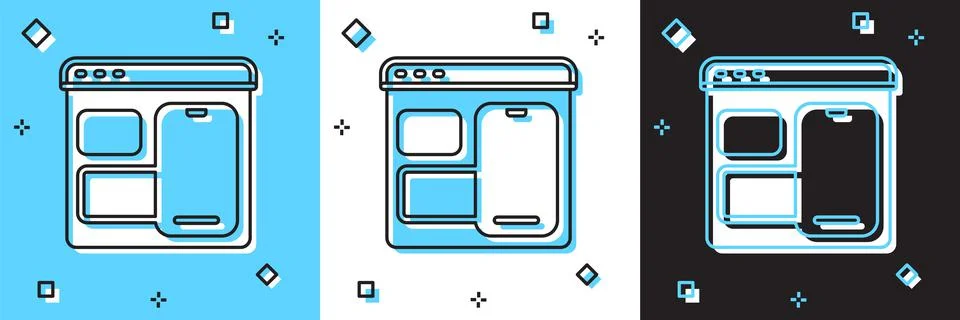 Set Software, web developer programming code icon isolated on blue and white Illustrazione stock