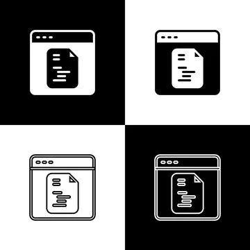 Set Software, web developer programming code icon isolated on black and white 스톡 일러스트