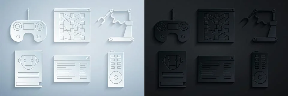 Set Software, web developer programming code, Industrial machine robotic robot Stock Illustration