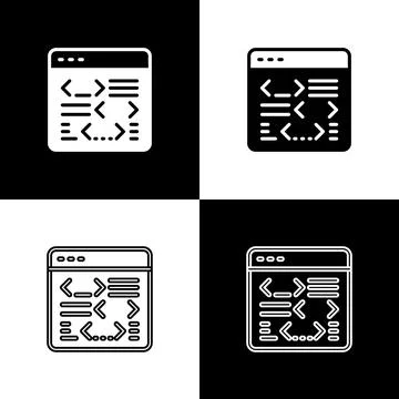 Set Software, web developer programming code icon isolated on black and whi.. Illustrazione stock