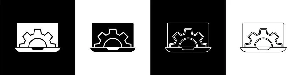 Set Software, web development, programming concept icon isolated on black and Stock Illustration