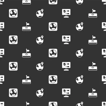 Set Soil analysis, Flag, Earth globe and Location on the on seamless pattern Stock Illustration