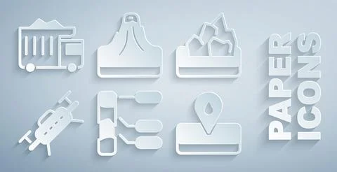 Set Soil analysis, Ore mining, Drone, Oilfield, Volcano and Mining dump tru.. Stock Illustration