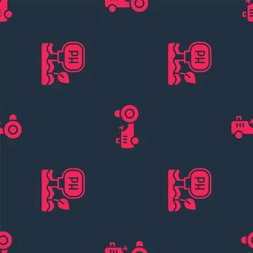 Set Soil ph testing and Tractor on seamless pattern. Vector Illustrazione stock