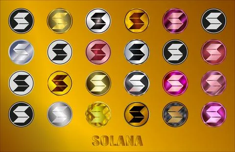 Set Solana coin SOL cryptocurrency icon. Digital currency. Altcoin symbol. .. Ilustración de archivo
