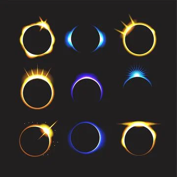 Set of Solar eclipse vector total sun background collection. Moon eclipse g.. Ilustração Stock