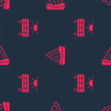 Set Solar energy panel and Iceberg on seamless pattern. Vector Stock Illustration