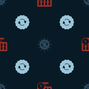 Set Solar energy panel, and Recycle symbol on seamless pattern. Vector 스톡 일러스트