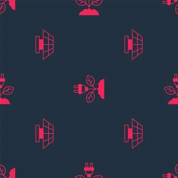 Set Solar energy panel and Electric saving plug in leaf on seamless pattern Illustrazione stock