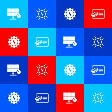Set Solar energy panel, , and Financial document icon. Vector 스톡 일러스트