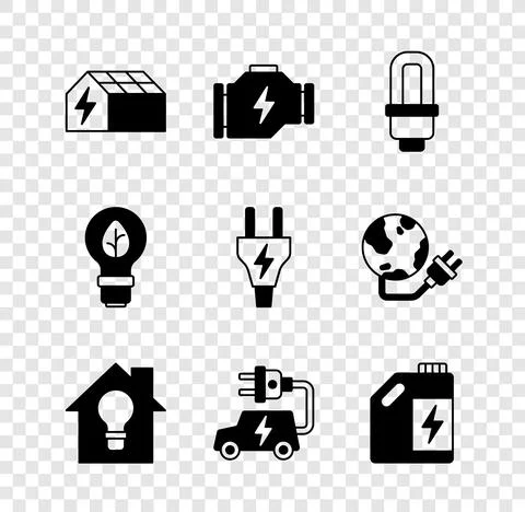 Set Solar energy panel, Check engine, LED light bulb, Smart house and, Electric イラスト素材