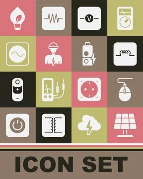 Set Solar energy panel, Computer mouse, Inductor in electronic circuit, Vol.. 스톡 일러스트