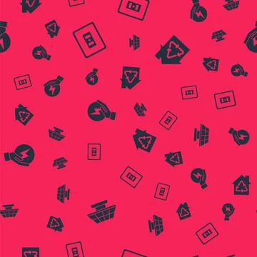 Set Solar energy panel, Electrical outlet, Lightning bolt and Eco House with Illustrazione stock