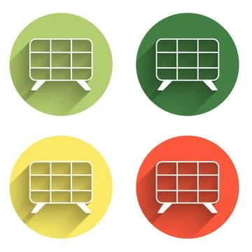 Set Solar energy panel icon isolated with long shadow background. Color cir.. Stock Illustration