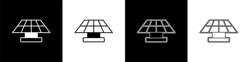 Set Solar energy panel icon isolated on black and white background.  Vector Stock Illustration