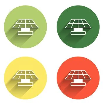 Set Solar energy panel icon isolated with long shadow background. Color cir.. Stock Illustration