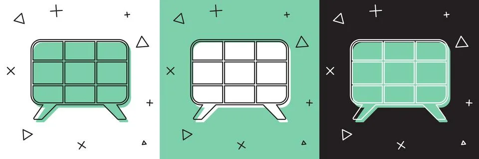 Set Solar energy panel icon isolated on white and green, black background. .. Stock Illustration