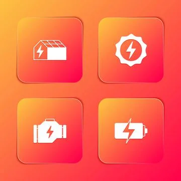 Set Solar energy panel, Lightning bolt, Check engine and Battery icon. Vector イラスト素材