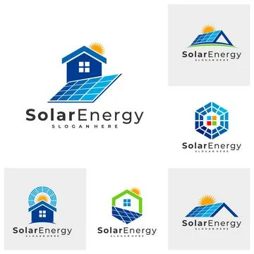 Set of Solar house logo vector template, Creative Sun energy logo design conc Stock Illustration