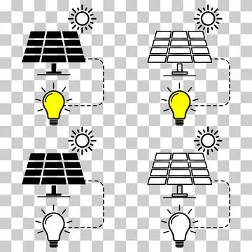 Set of Solar panel system icon, green power technology, ecology energy vector Stock Illustration