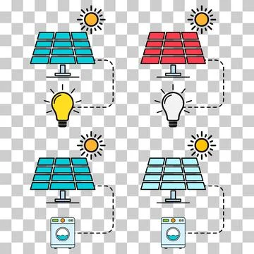Set of Solar panel system icon, green power technology, ecology energy vector Stock Illustration