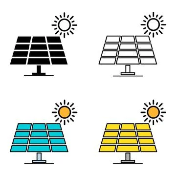 Set of Solar panel system icon, green power technology, ecology energy vector Stock Illustration
