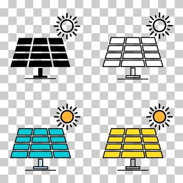 Set of Solar panel system icon, green power technology, ecology energy vector Stock Illustration