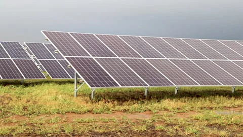 Set of solar panels in the direction of the sun Stock Footage 147458663