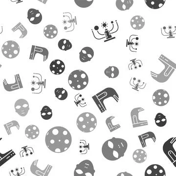 Set Solar system, Alien, Astronaut helmet and Moon on seamless pattern. Vecto Stockillustratie