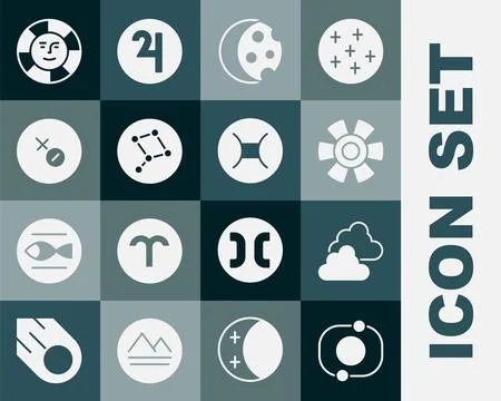Set Solar system, Cloudy weather, Sun, Eclipse of sun, Great Bear constellation Illustrazione stock