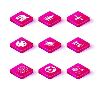 Set Solar system, Earth globe, Moon, Satellites orbiting the planet, Space and Ilustração Stock