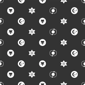 Set Solar system, Moon and stars, Earth element and Falling on seamless pattern Stock Illustration