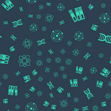 Set Solar system, Office folders, Atom and DNA symbol on seamless pattern Illustrazione stock