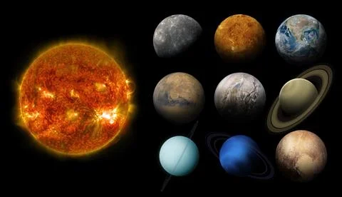 Set of Solar system planets and Sun. Stock Photos