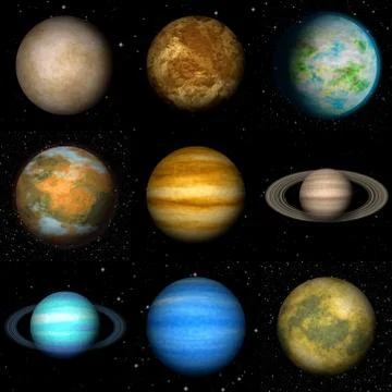 Set of solar system planets generated textures Stock Illustration